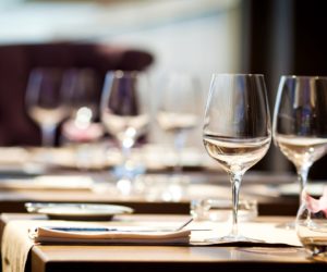 Empty glasses in restaurant